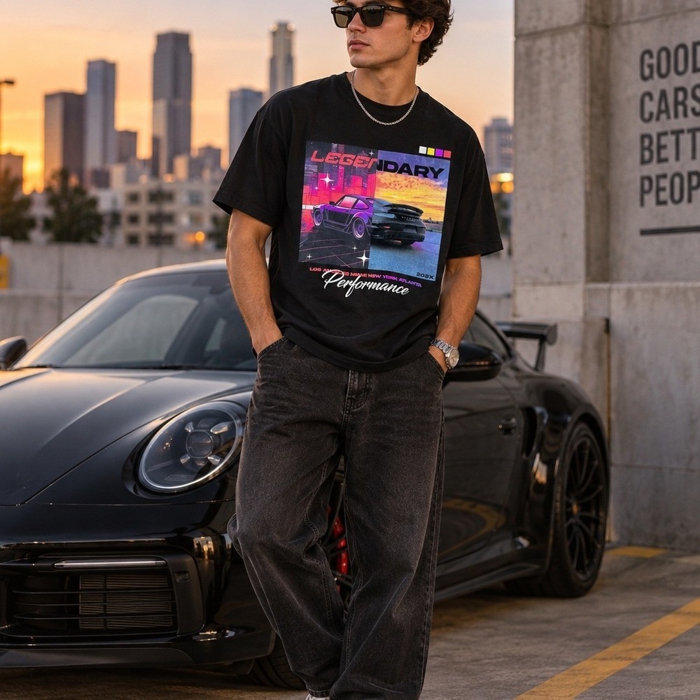 Popular Poison Mens Legendary Performance Car Graphic T-Shirt Black XL
